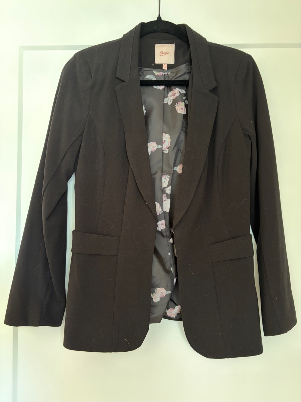 Candie's Black Women's Blazer with Floral Lining